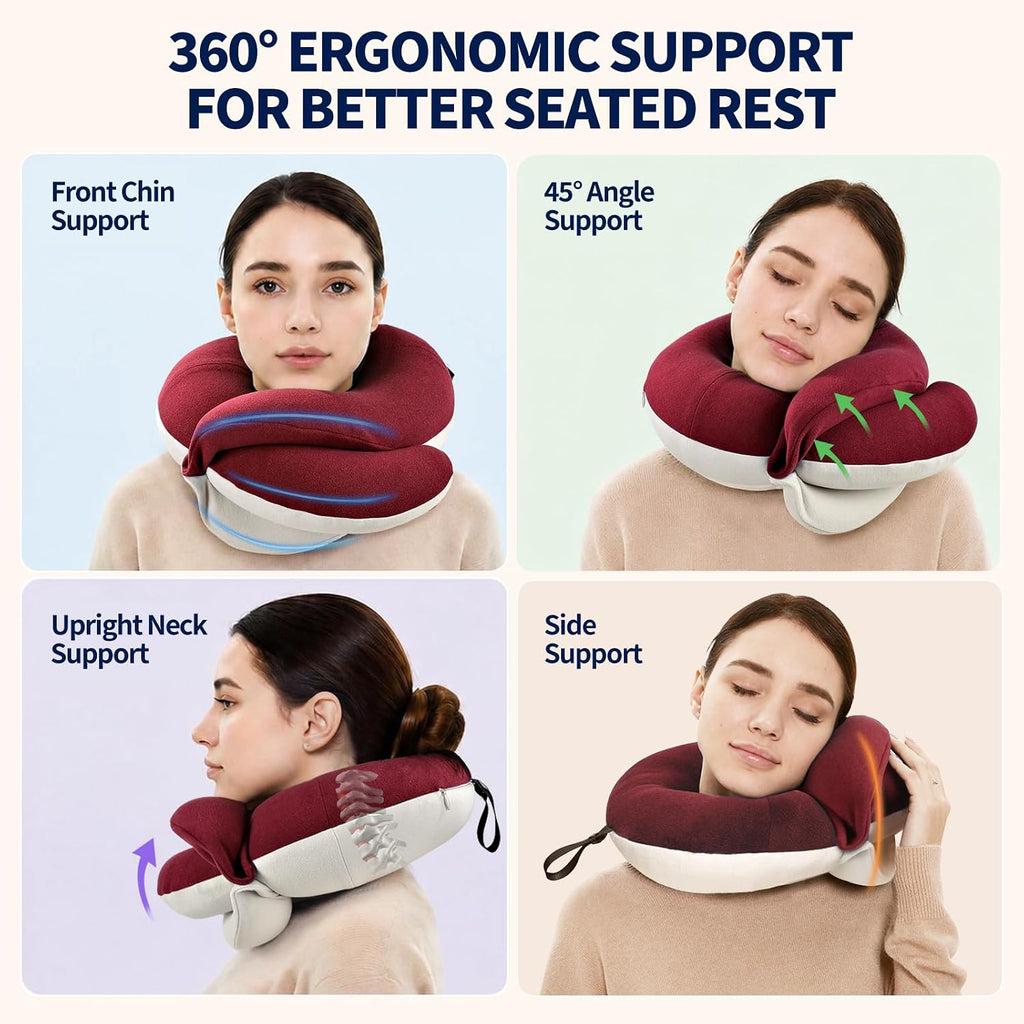 BUYUE Travel Neck Pillows for Airplanes, Memory Foam 360° Head Support Sleep for Long Flight, Skin-Friendly & Breathable, Kit with Eye…