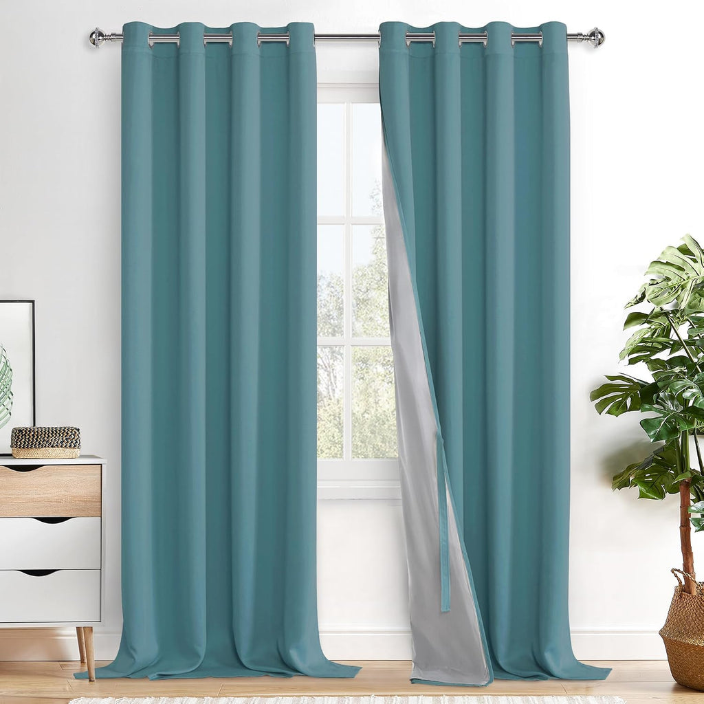 Xwzo 100% Blackout Curtains - Thermal Insulated Black Liner Curtains, Noise Reducing and Heat Blocking Drapes for Hall and Studio Windows w…