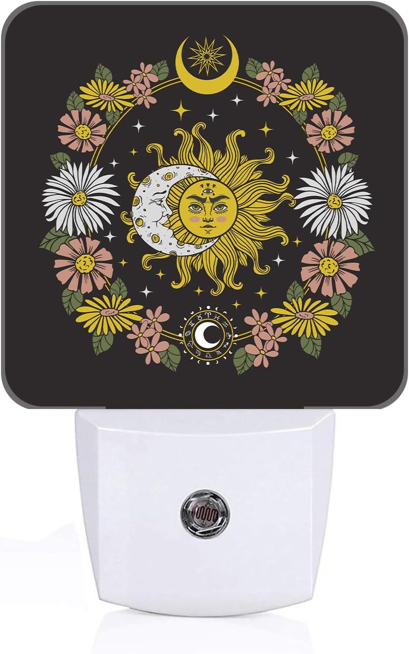 Sun and Moon Flowers Night Light, Plug-in Nightlights Auto Sensor Night Lamp Dusk-to-Dawn Lamp Home Decor for Nursery Children Girls Boys