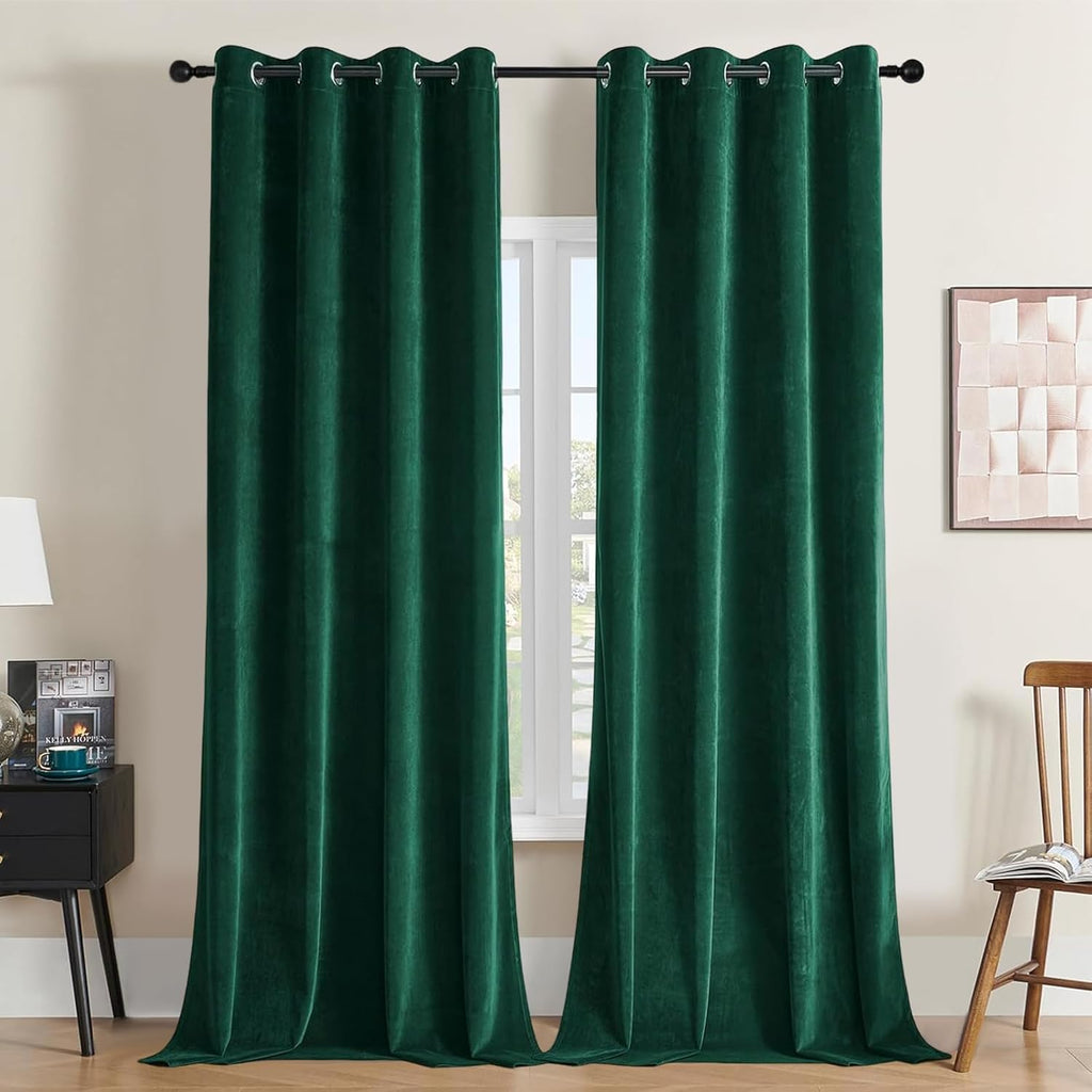 Joydeco Dark Green Velvet Curtains 84 Inches Length, Grommet Curtains 2 Panels, Thermal Insulated Privacy Room Darkening Window Drapes for…