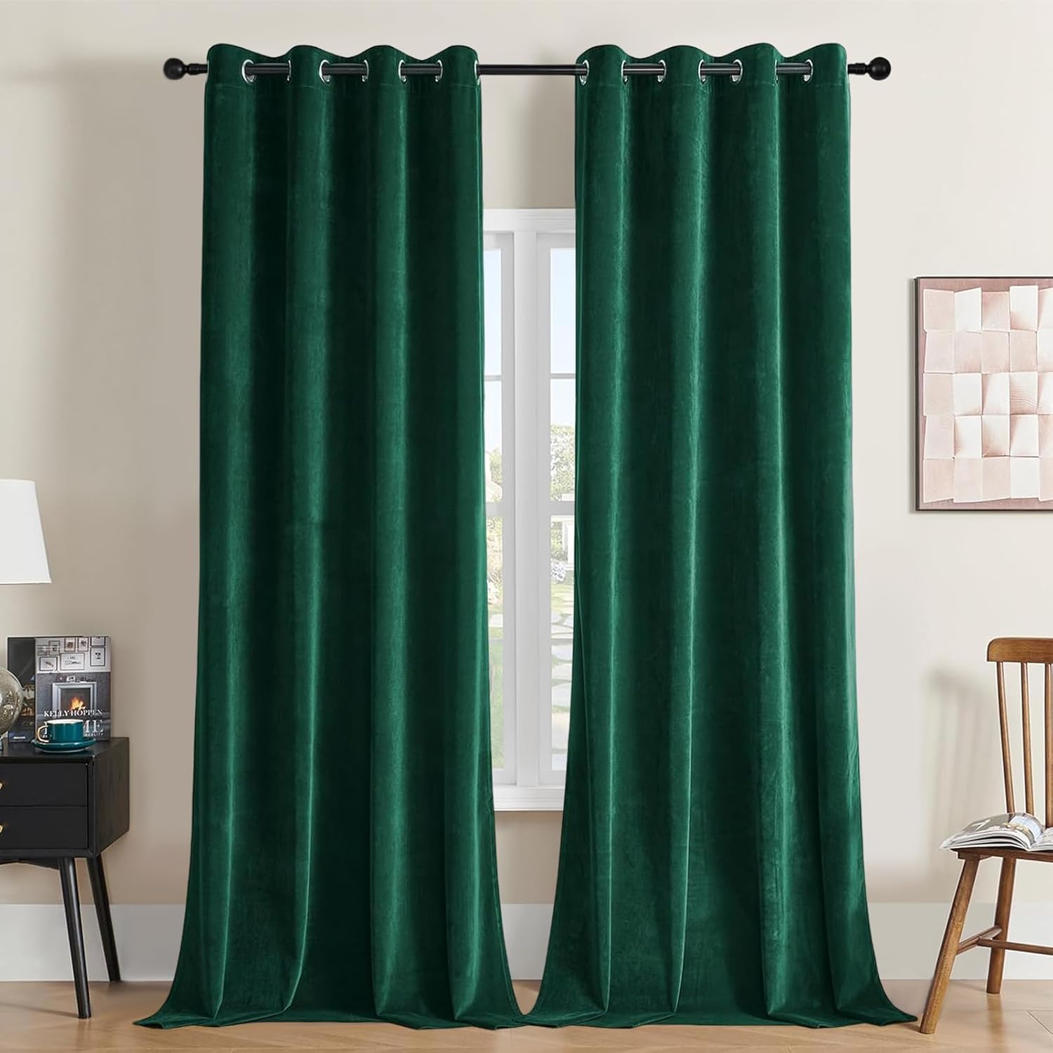 Joydeco Dark Green Velvet Curtains 84 Inches Length, Grommet Curtains 2 Panels, Thermal Insulated Privacy Room Darkening Window Drapes for…