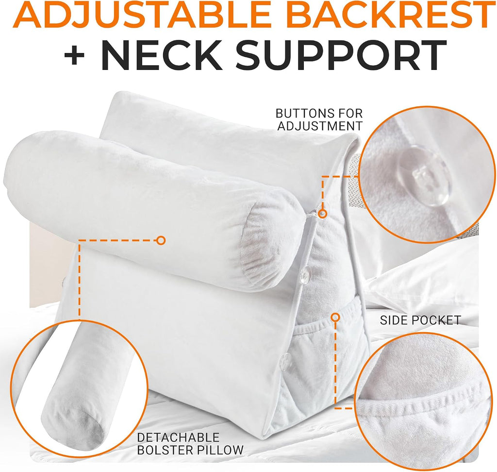 Cheer Collection Reading Wedge Pillow - Adjustable Wedge Reading Pillow with Neck Support, Hollow Fiber-Filled Backrest Pillow for…