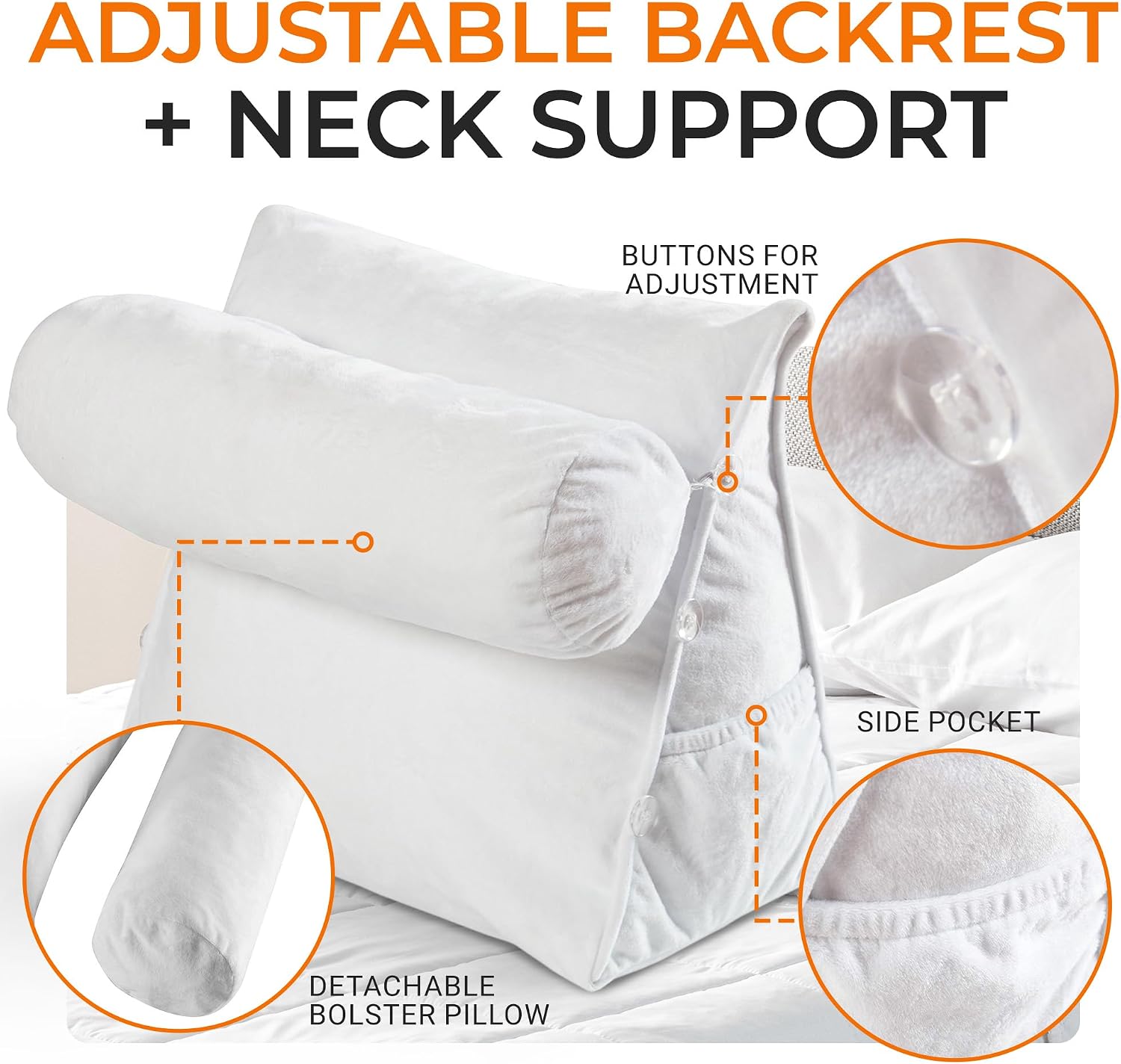 Cheer Collection Reading Wedge Pillow - Adjustable Wedge Reading Pillow with Neck Support, Hollow Fiber-Filled Backrest Pillow for…