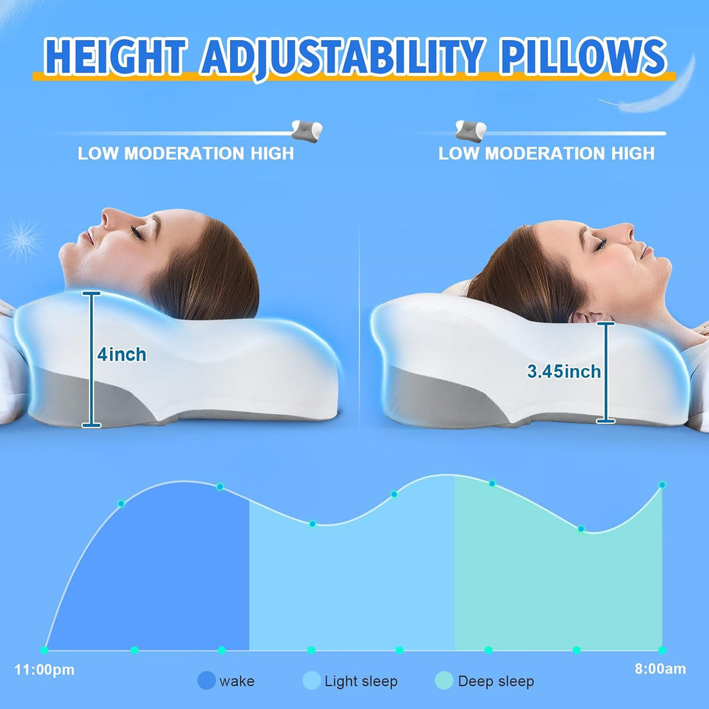 Puzzlandia Cervical Pillow for Neck Pain, Cooling Butterfly Pillow for Side Sleepers – Adjustable Orthopedic Contour Memory Foam Pillow, Cont…