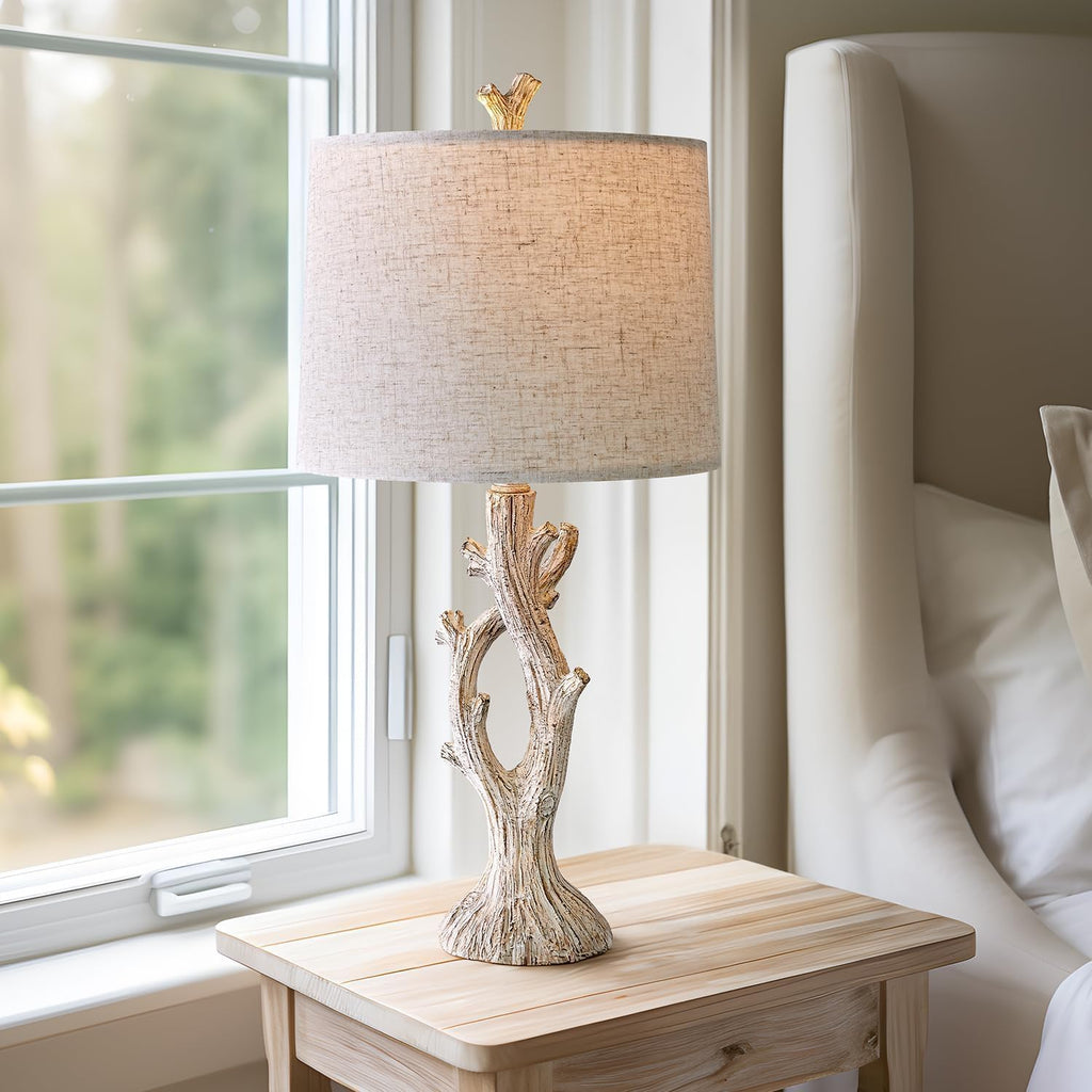 OYEARS Farmhouse Table Lamps Set of 2 for Living Room Bedroom Bedside Tree Lamp Nightstand End Table 25" Lamps Vintage Natural Style