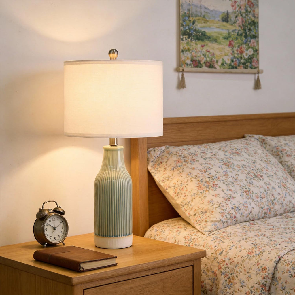 23.75" Modern Ceramic Table Lamps Set of 2, Stylish Bedside Lamps for Bedroom, Gorgeous Lamps for Nightstand, Lamps for Living Room…