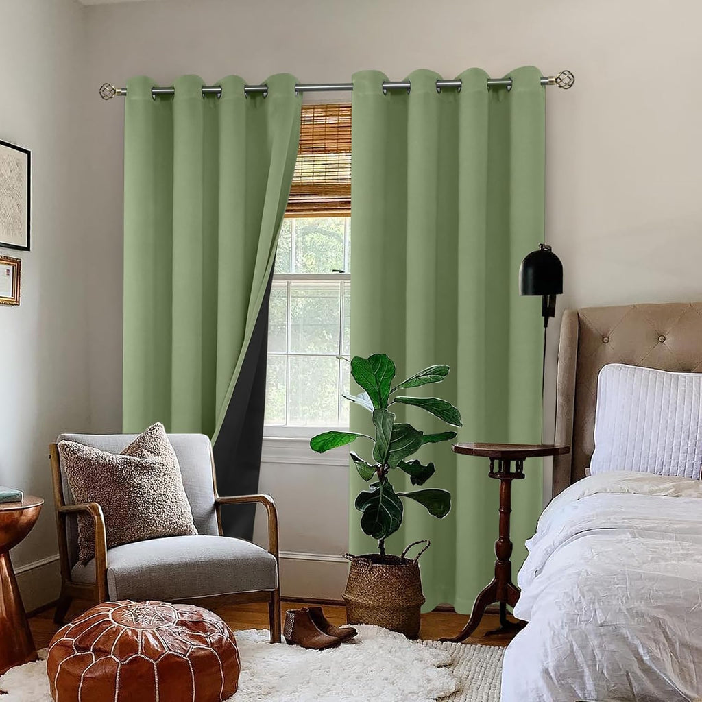 BGment Thermal Insulated 100% Blackout Curtains for Bedroom with Black Liner, Double Layer Full Room Darkening Noise Reducing Grommet Curta…
