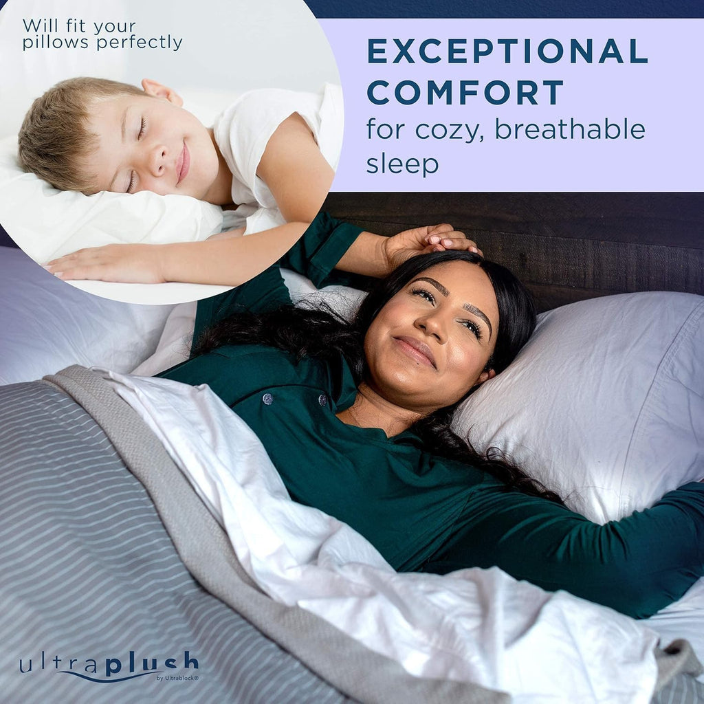 UltraBlock Ultra Plush Premium Waterproof Pillow Protector Set of 2 - Zippered Pillow Case Cover - Super Soft and Quiet Feather Proof…