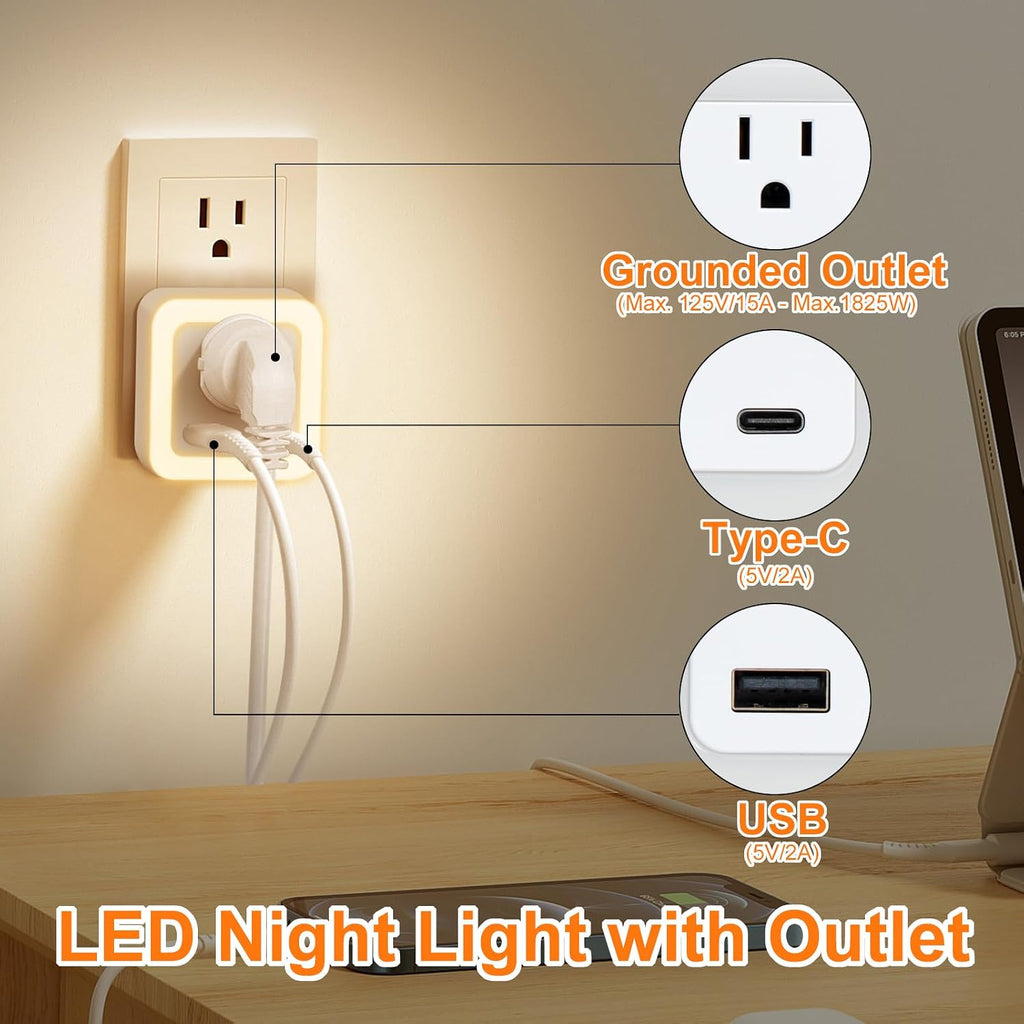 JackonLux Night Lights Plug Into Wall 4 Pack Rechargeable Battery Backup Light Dusk to Dawn Sensor Night Light with Outlet Expander for…