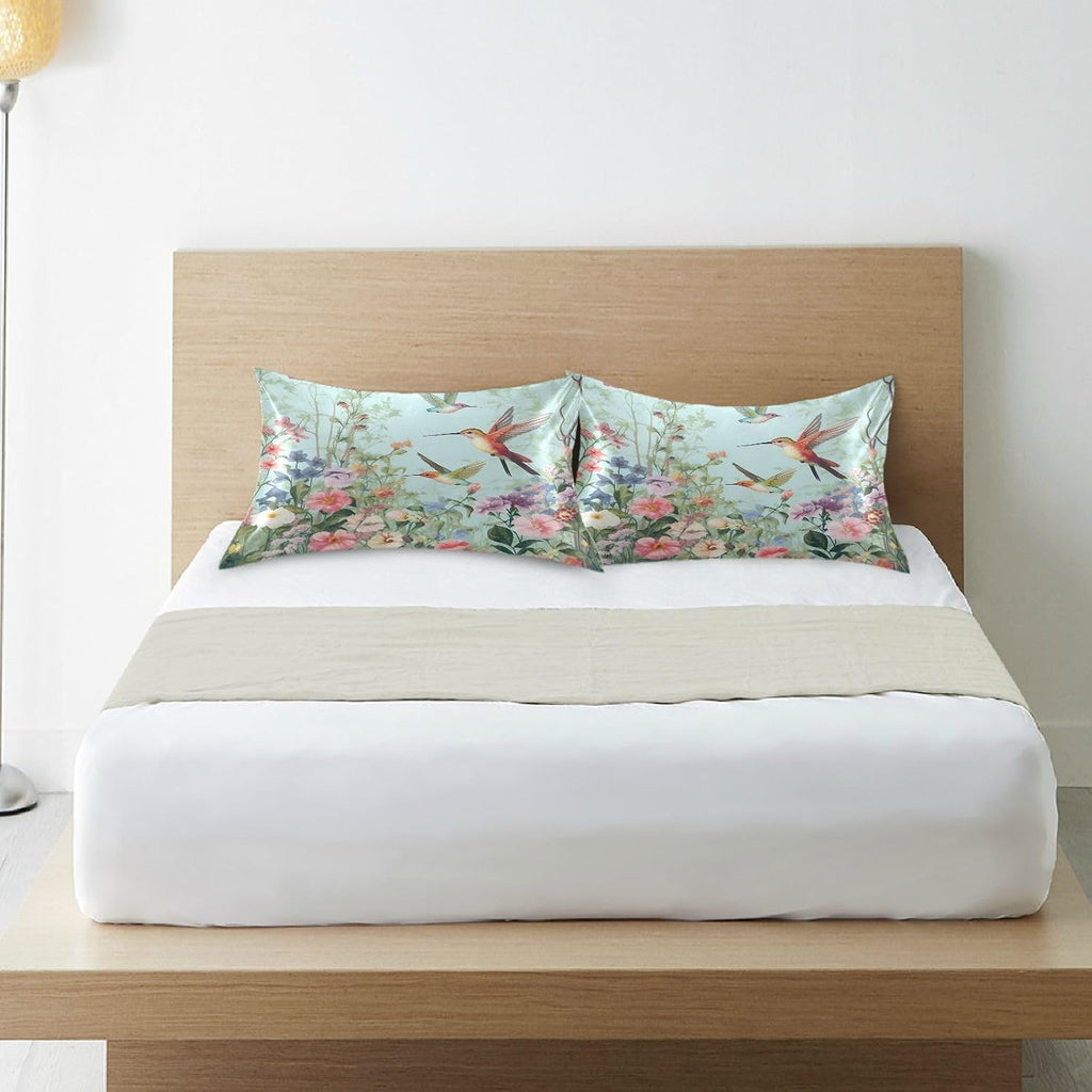 YETTASBIN Hummingbirds Flower Satin Pillowcase, Soft Breathable Silk Pillow Case with Envelope Closure for Hair and Skin, King Size 40 x…