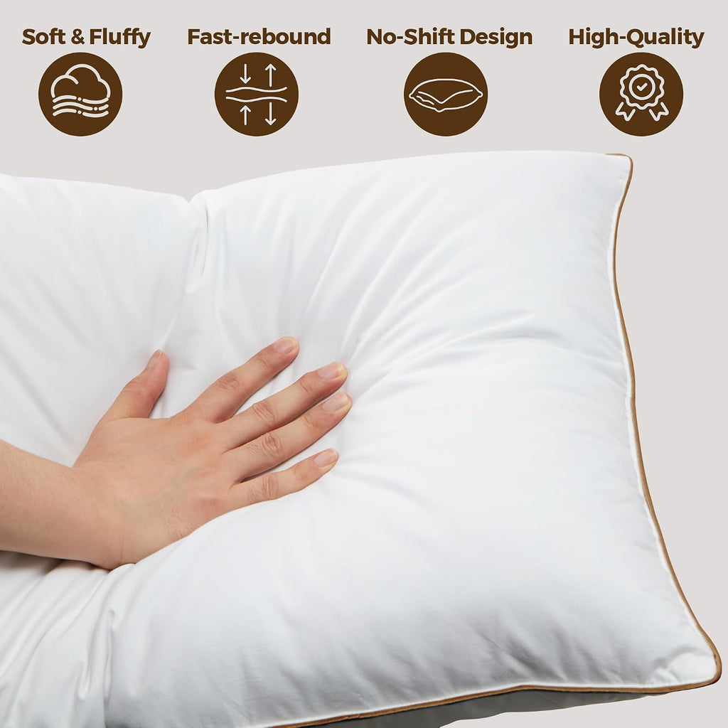 Bafode Goose Feather Pillows, Bed Pillows, Queen Size Set of 2, Hotel Pillows for Sleeping, White Pillows Soft Down Alternative Pillows…