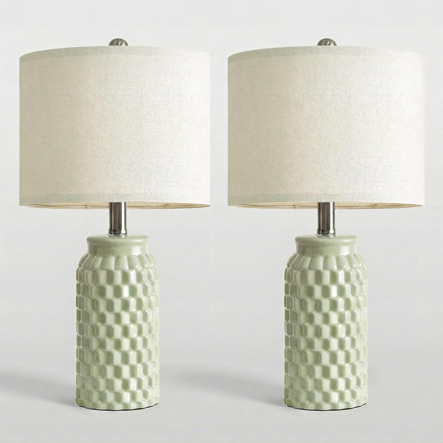 20.5" Small Bedside Lamps Set of 2 with 5FT Cord, Green Ceramic Modern Farmhouse Table Lamps for Nightstand, Living Room, Bedroom, 3D…