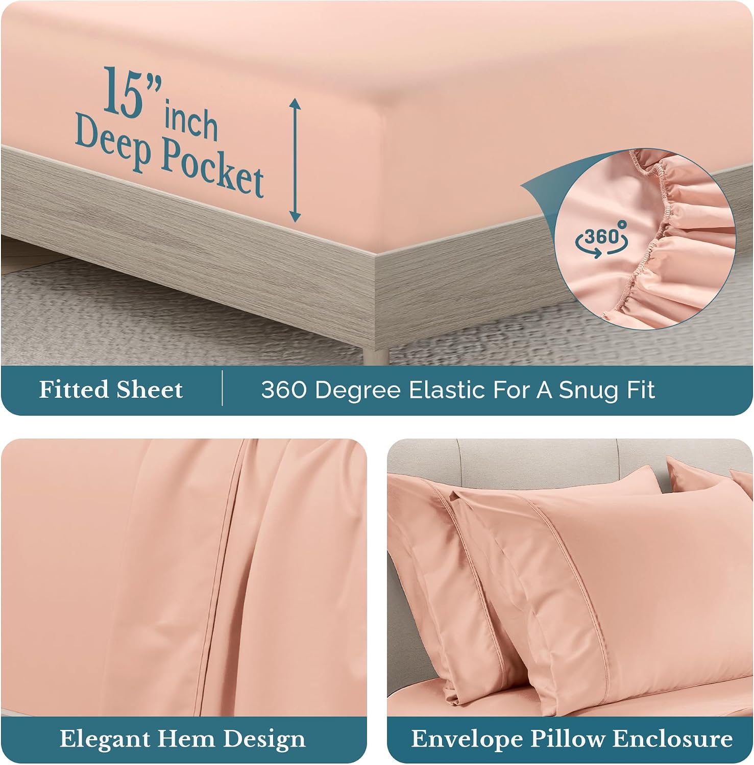 Casa Platino Cotton Sheets Cal King Size, 6 Piece Breathable Bed Sheets 500 Thread Count, Silky Sateen Finish for a Smooth Feel, 15 Inch…