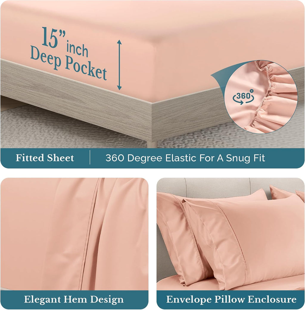 Casa Platino Cotton Sheets King Size, 6 Piece Breathable Bed Sheets 500 Thread Count, Silky Sateen Finish for a Smooth Feel, 15 Inch Deep…