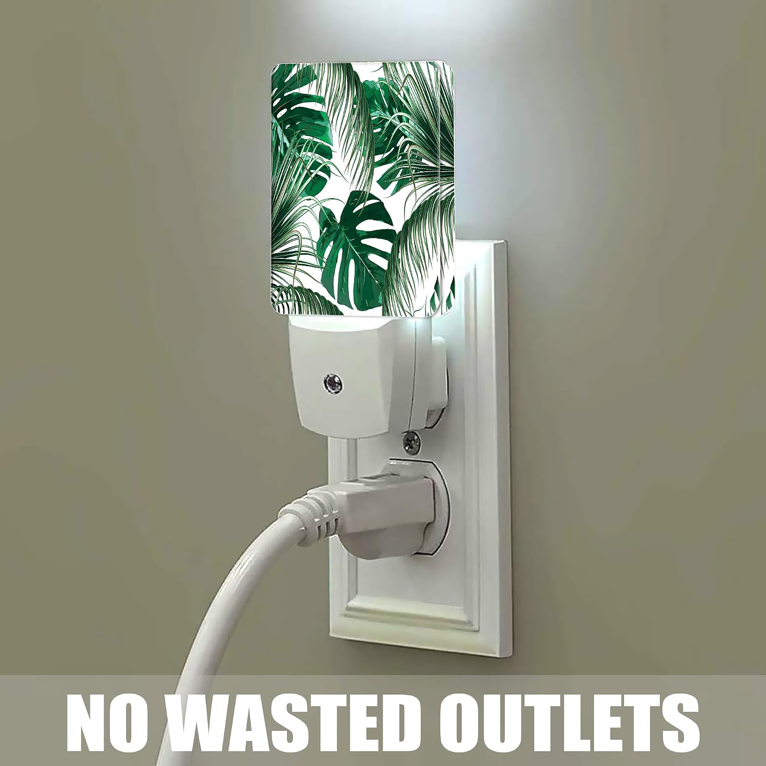 Green Palm Night Light Plug in Wall Lamp Smart Dusk to Dawn Sensor for Home Decorative, Kids Room Bedroom Bathroom Kitchen Hallway Gifts