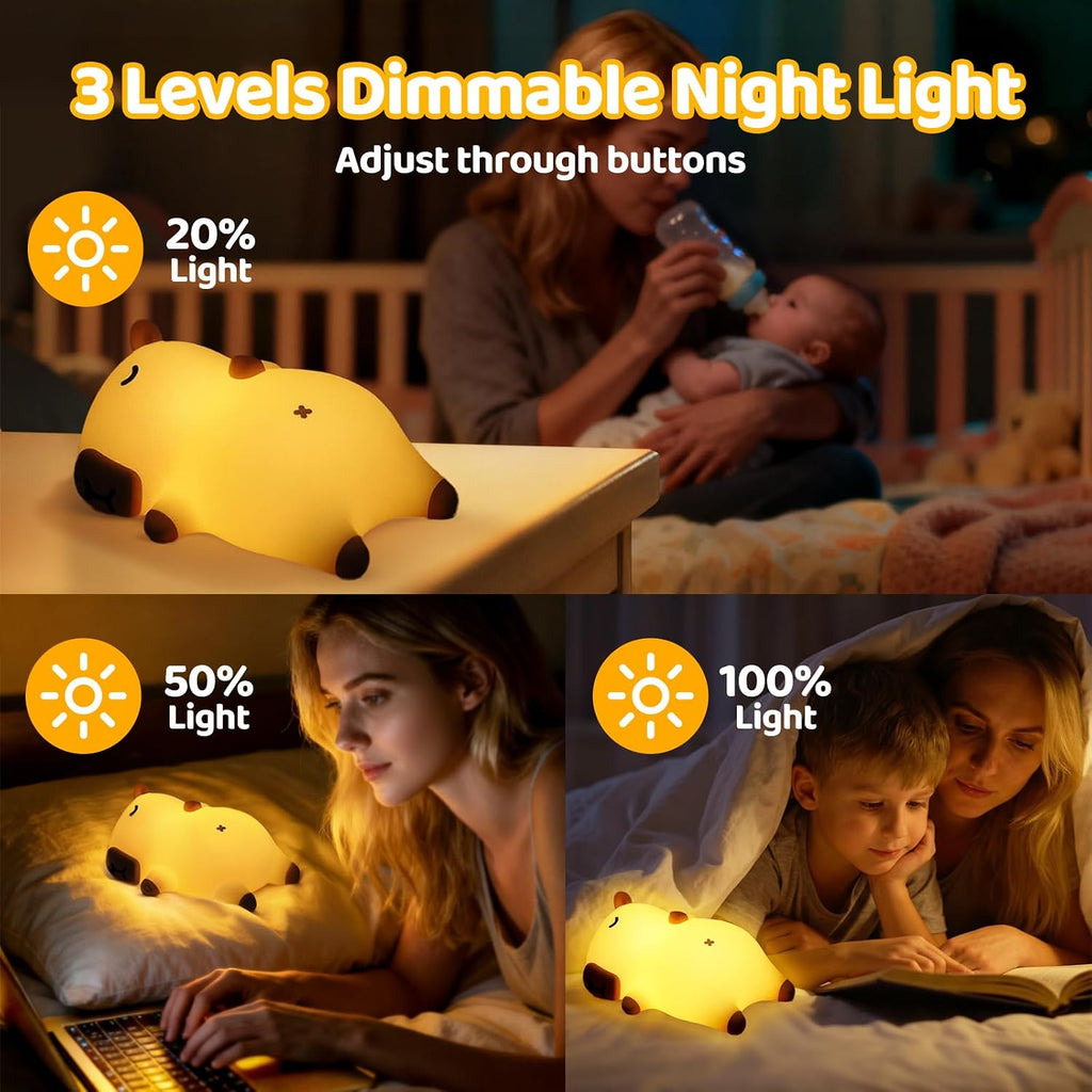 Mewaii Snoring Sound Capybara Night Light for Kids -Silicone Breathing Capybara Gifts Lamp with 3-Level Dimming, Cute Light Rechargeable…