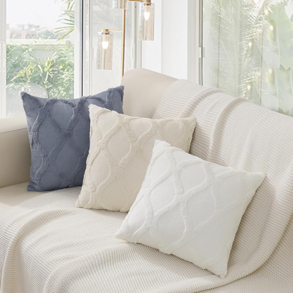 decorUhome Summer Throw Pillow Covers 20x20 Inch Set of 2, Soft Plush Faux Fur Wool Blue Grey Accent Couch Pillow Covers for Modern Farmhou…
