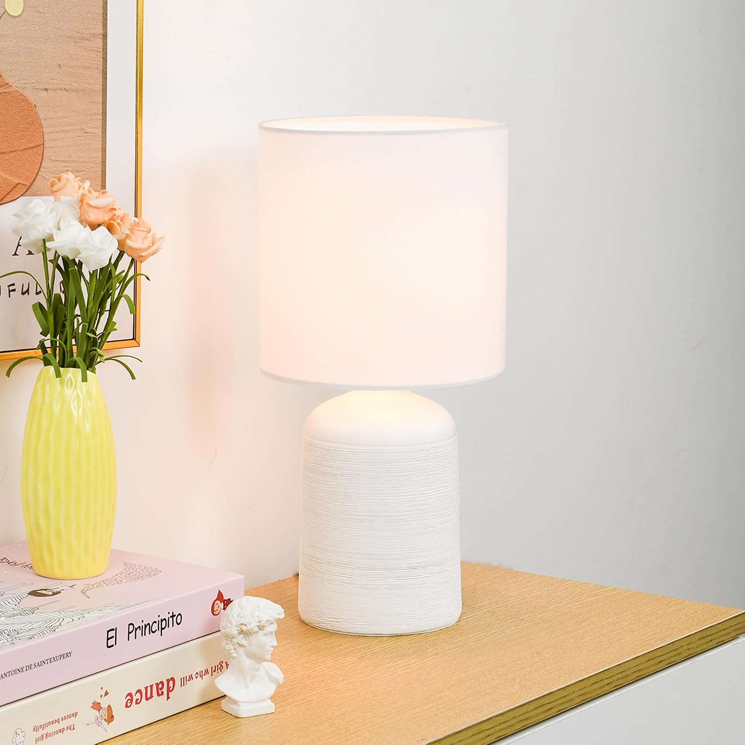 Maye Small Modern Ceramic Table Lamp for Living Room, Bedroom, Kids Room, Night Table Lamp, Φ6.3×H13IN, Bulb Excluded, Off White