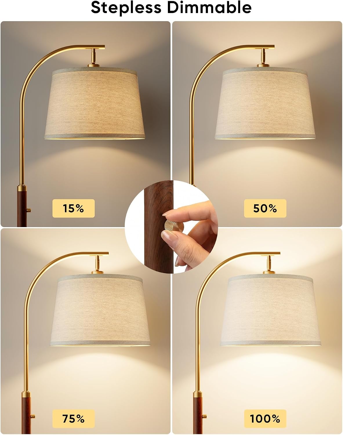 Dimmable Floor Lamp for Living Room, 65" Tall Metal Standing Lamp with LED Bulb, Mid Century Modern Arc Floor Lamp with Linen Shade for…