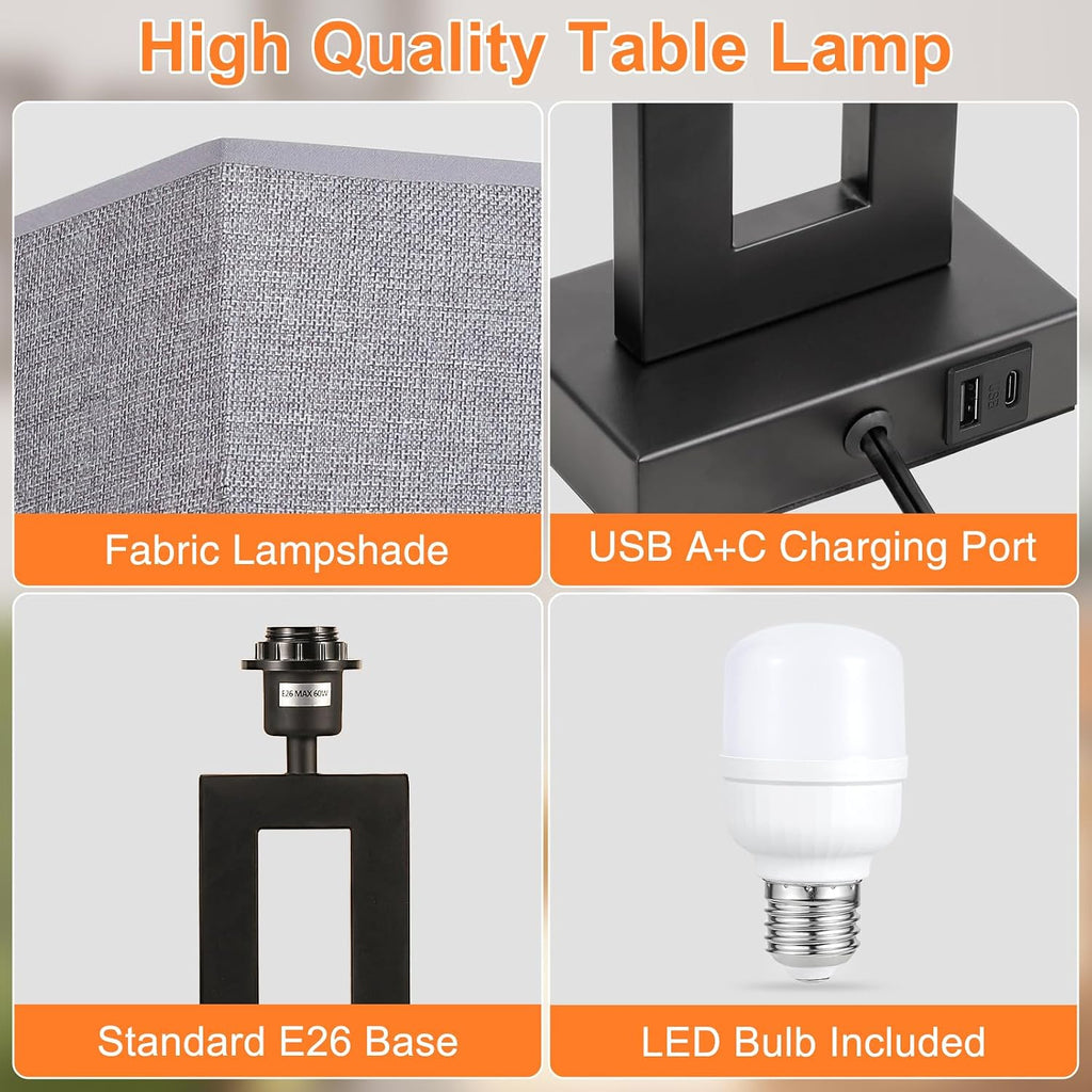 Seealle 22" Tall Living Room Lamps for Night Stands - Touch Bedside Lamp with USB C+A, 3 Way Dimmable Bedroom Lamps for End Tables Set of…