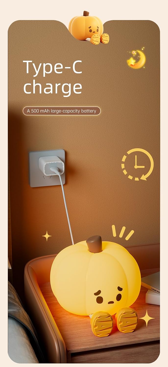 Atsuinightlight ATSUI Pumpkin Night Light, Halloween LED Squishy Novelty Lamp, Food Grade Silicone, Dimmable, Rechargeable Breastfeeding Nu…