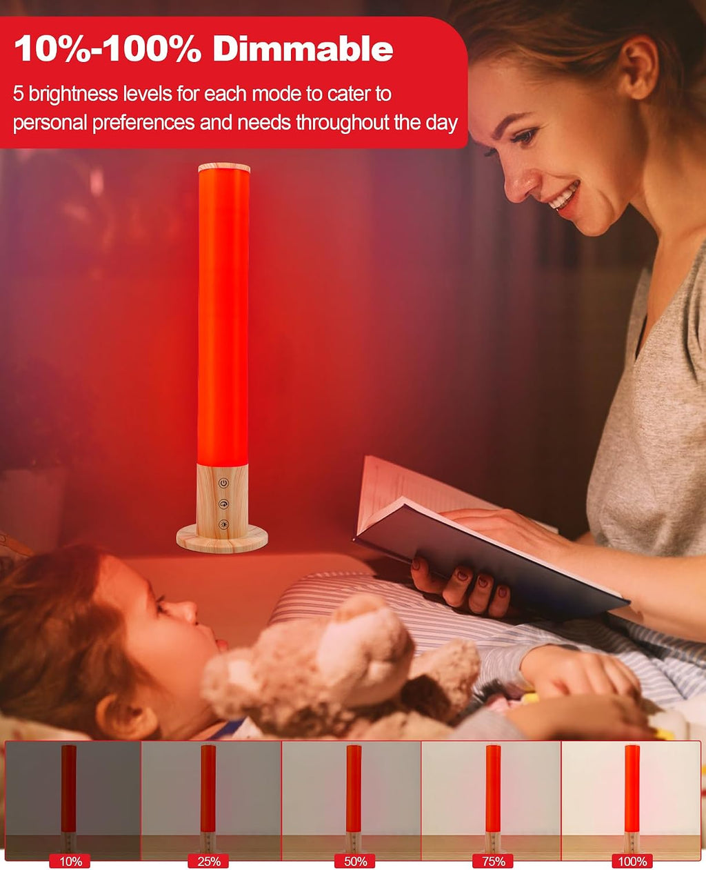 Red Light Night Light Lamp for Sleep GlowPillar Red Nightlight Desk Lamp with 670nm Wavelength Multi-Color and Brightness Options Remote…