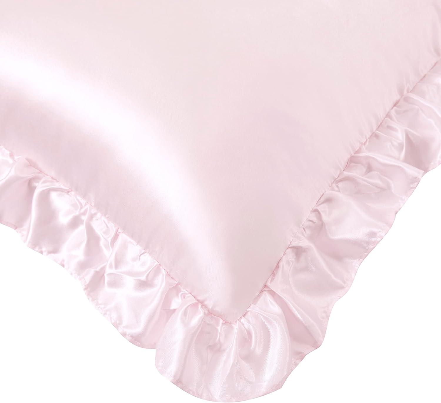 HommxJF Blush Pink Satin Ruffled Pillow Cases for Hair and Skin, Blush Pink Silk Pillowcases Standard Set of 2 with Envelope Closure Princes…