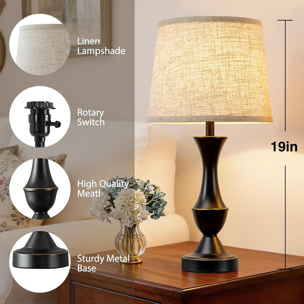 Luvkczc Table Lamp Set of 2, 19" Farmhouse Vintage Bedside Lamps for Living Room & Bedroom, Linen Shade Desk Lamps for Nightstand…