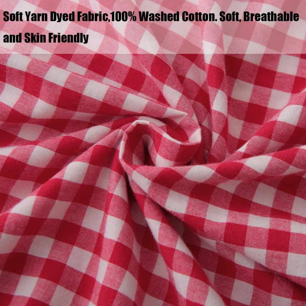 Silnuo Gingham Ruffle Body Pillow Cover, Washed Cotton Red/White Plaid Checkered Long Pillowcase Vintage Pillow Sham-20" x 54" Cotton Red