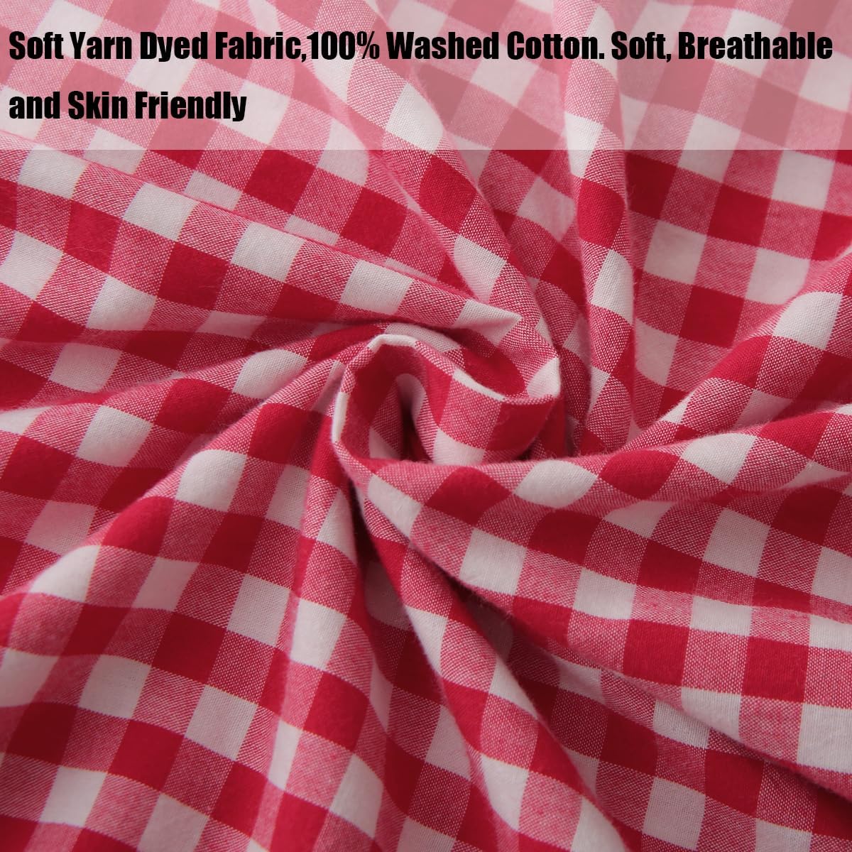 Silnuo Gingham Ruffle Body Pillow Cover, Washed Cotton Red/White Plaid Checkered Long Pillowcase Vintage Pillow Sham-20" x 54" Cotton Red