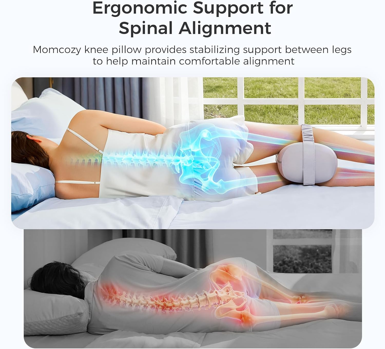 Momcozy Knee Pillow for Side Sleepers, Soft Memory Foam & Pinch-Free Design, Relieve Knee, Leg and Sciatica Pain, Adjustable Elastic Strap…