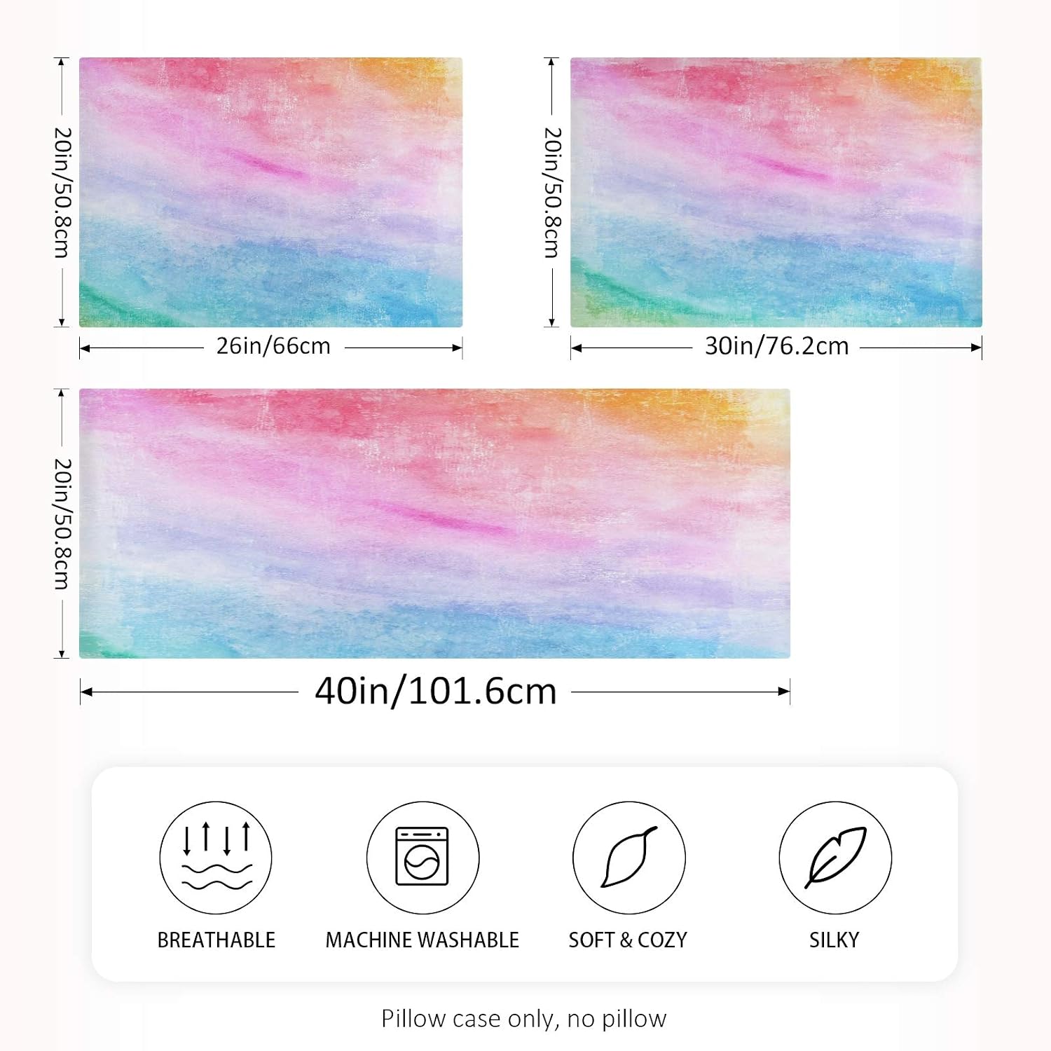 Blueangle Rainbow Colors Satin Pillowcase for Hair and Skin Silk Pillowcase, King Size(20x40 inches) - Satin Pillow Covers with Envelope…