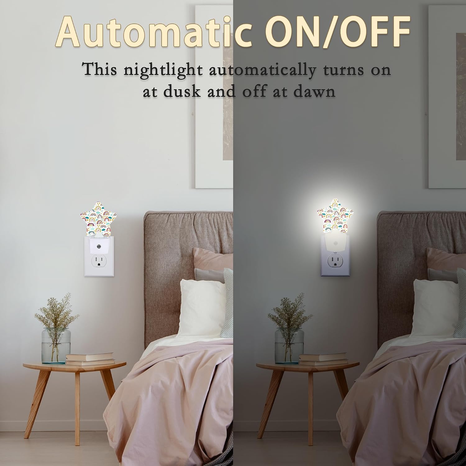 Star Heart Rainbow Night Lights Plug in Wall Lamp Smart Dusk to Dawn Sensor for Home Decorative, Kids Room Bedroom Bathroom Kitchen…