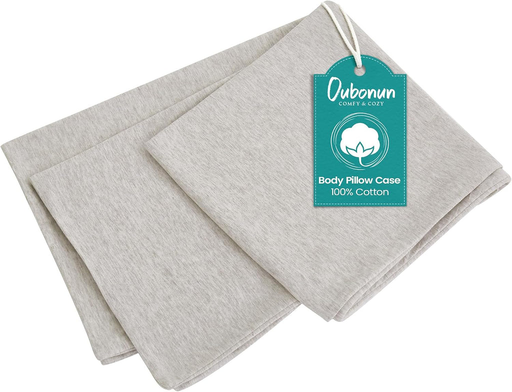 Oubonun 100% Jersey Cotton Body Pillow Cover with Zipper - Luxury Soft Removable Pillow Case - Long Fuzzy - Knitted (Cream, 21"X54") Cotton