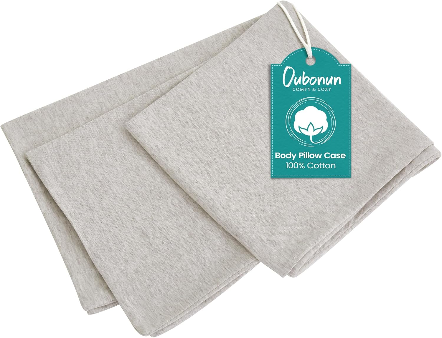 Oubonun 100% Jersey Cotton Body Pillow Cover with Zipper - Luxury Soft Removable Pillow Case - Long Fuzzy - Knitted (Cream, 21"X54") Cotton