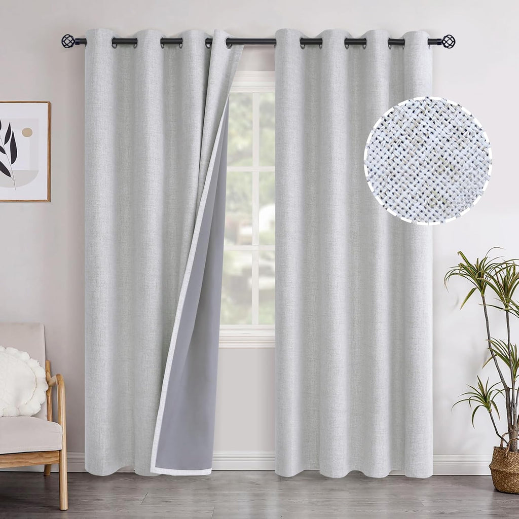 YoungsTex Linen Blackout Curtains 84 Inches Long for Living Room 2 Panels, Grommet Textured Room Darkening Drapes Thermal Insulated for Bed…