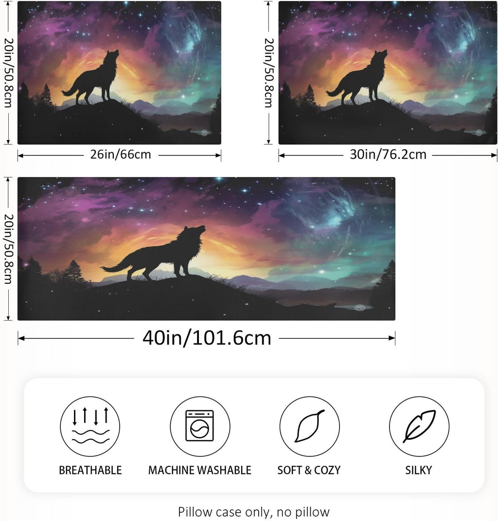 YETTASBIN Galaxy Wolf Satin Pillowcase, Soft Breathable Silk Pillow Case with Envelope Closure for Hair and Skin, Standard Size 26 x 20 Inch