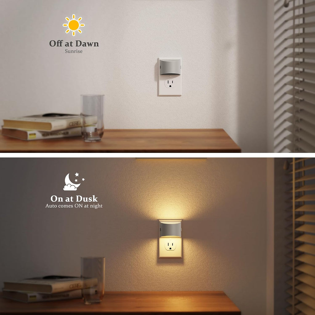 JandCase Night Light, Automatic Night Lights Plug into Wall,2 Pack Dusk to Dawn Sensor Nightlight, 3000K Soft White Brightness Adjustable N…