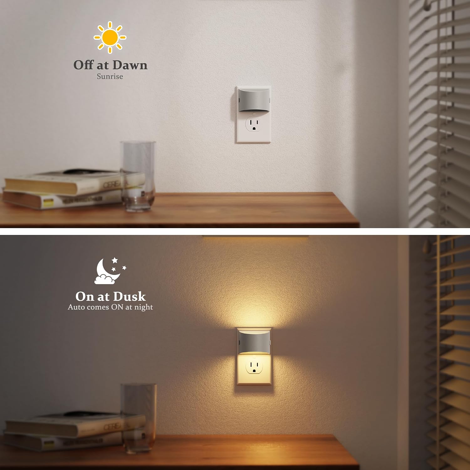 JandCase Night Light, Automatic Night Lights Plug into Wall,2 Pack Dusk to Dawn Sensor Nightlight, 3000K Soft White Brightness Adjustable N…