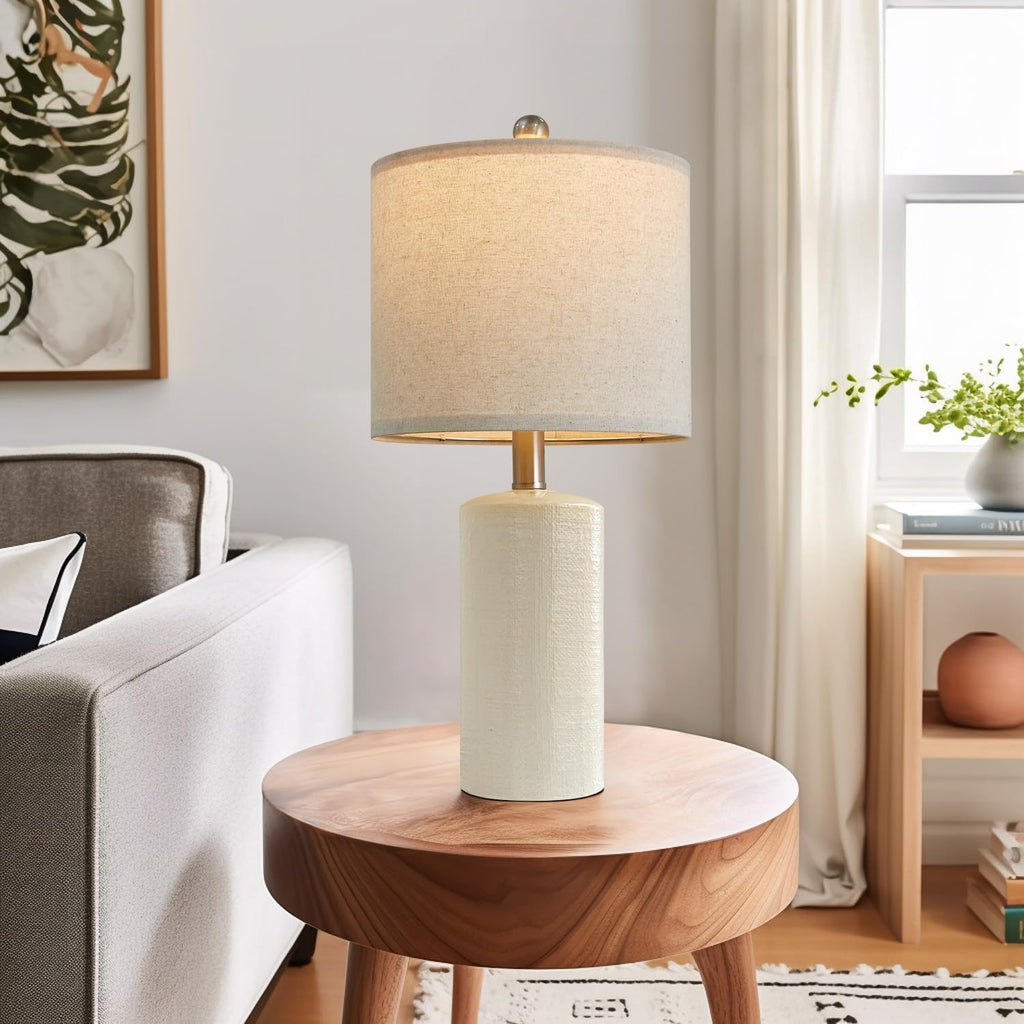 G-SAFAVA 20.25" Small Single Table Lamp for Bedroom Modern Ceramic Nightstand Lamp Farmhouse Bedside Lamp Boho Living Room Lamp White End…