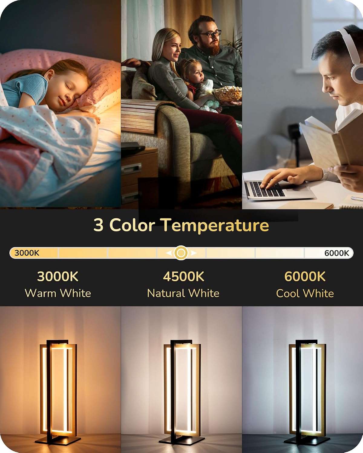 EDISHINE LED Table Lamp, 3 Color Temperatures Bedside Lamp (3000K 4500K 6000K), Stepless Dimmable Nightstand Lamp for Living Room Bedroom…