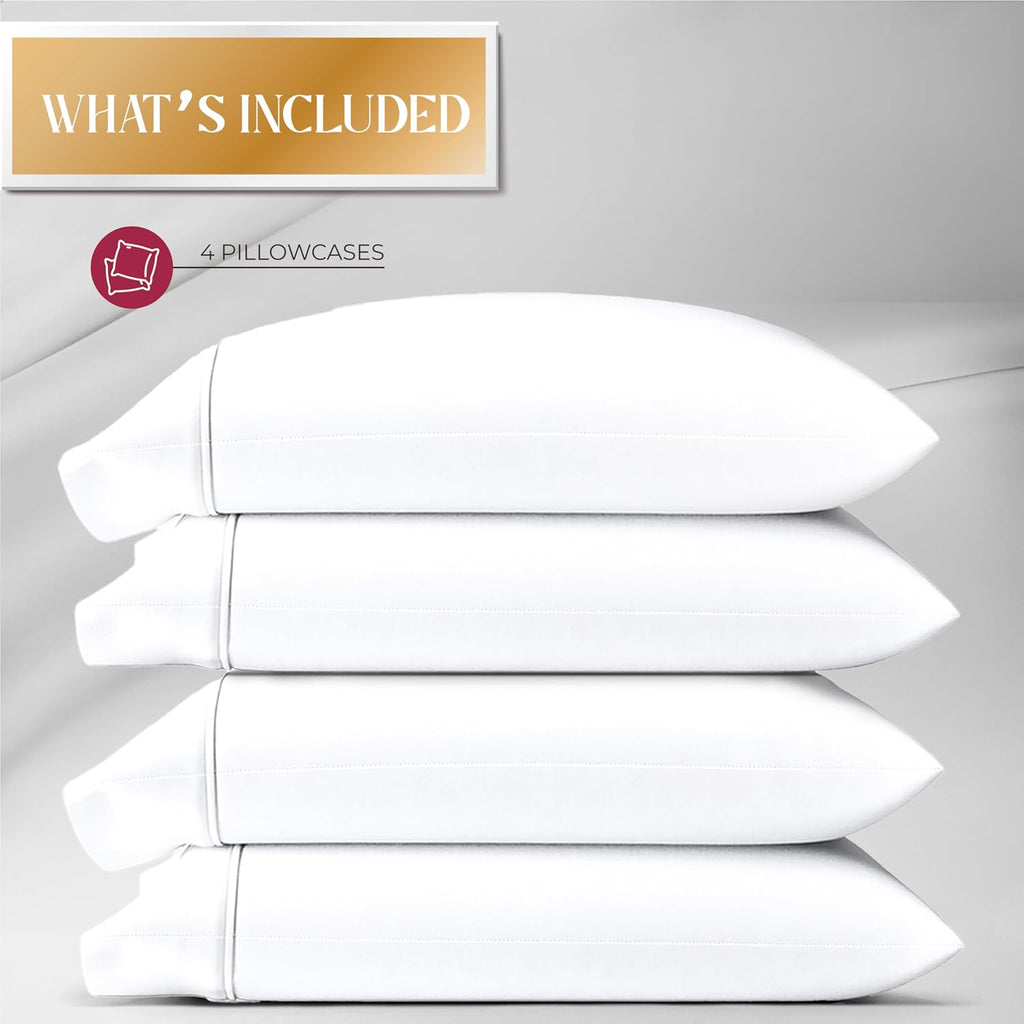 Mayfair Linen 100% Egyptian Cotton Pillow Cases Queen Size Set of 4 - Luxury 1200 Series Standard/Queen Pillow Cases (White, 2 Pair)…