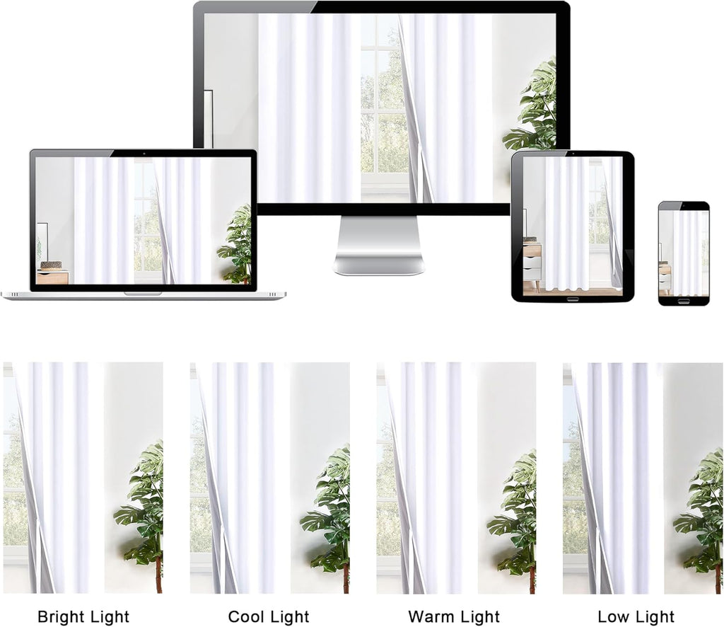 Xwzo White 100% Blackout Curtains with Tiebacks- 2 Thick Layers Completely Shaded Window Treatment Thermal Insulated Drapes with Grommets f…