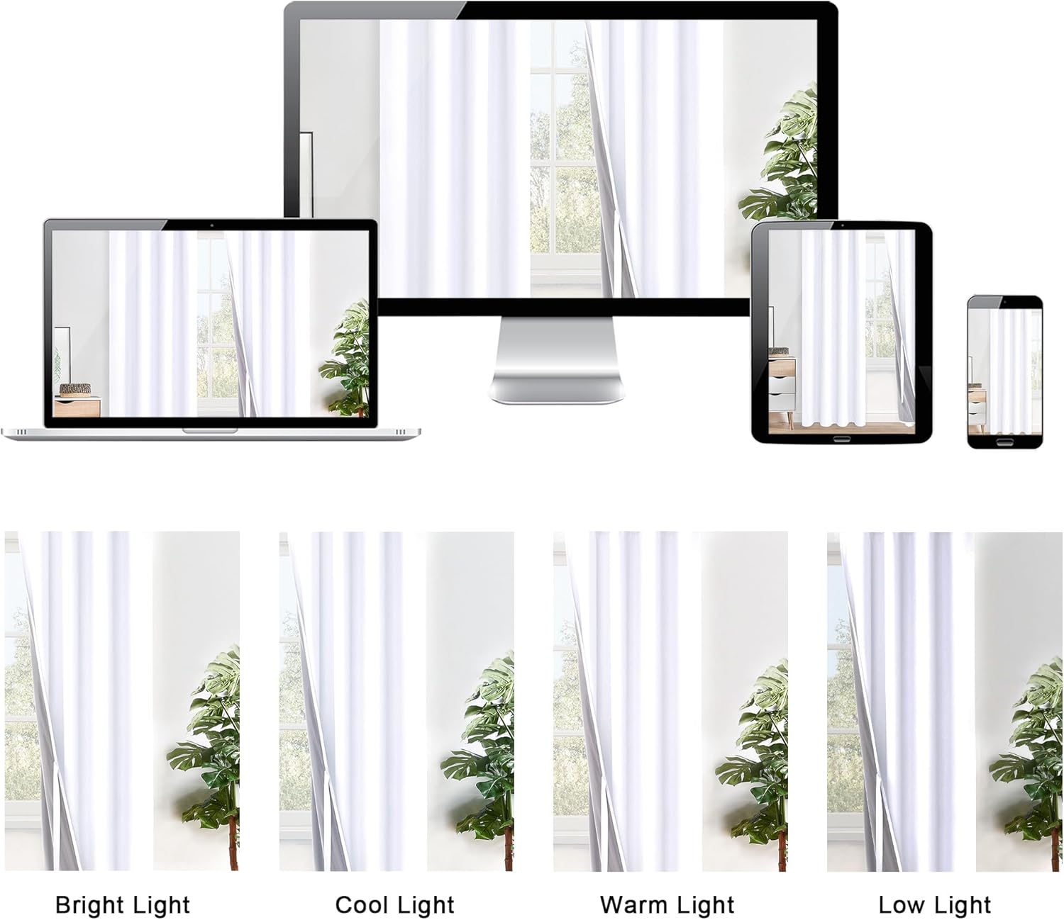 Xwzo White 100% Blackout Curtains with Tiebacks- 2 Thick Layers Completely Shaded Window Treatment Thermal Insulated Drapes with Grommets f…