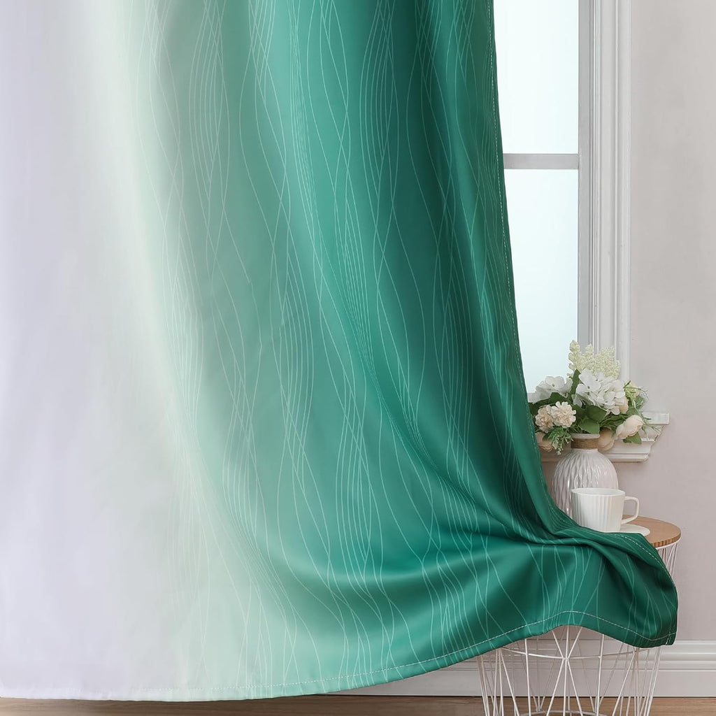 Estelartextiler Estelar Textiler Full Room Darkening Blackout Curtains 72 Inch Length 2 Panels Set, Ombre Greyish White and Green Thermal I…