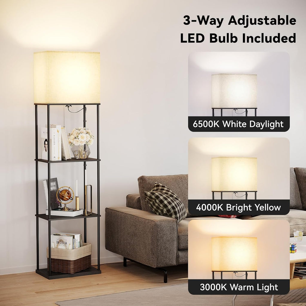 SUNMORY Large Size Floor Lamp with Shelves, 4-Tier Modern Standing Lamp with 3 Color Temperature Bulb, Tall Floor Lamp with Shelf, Corner…