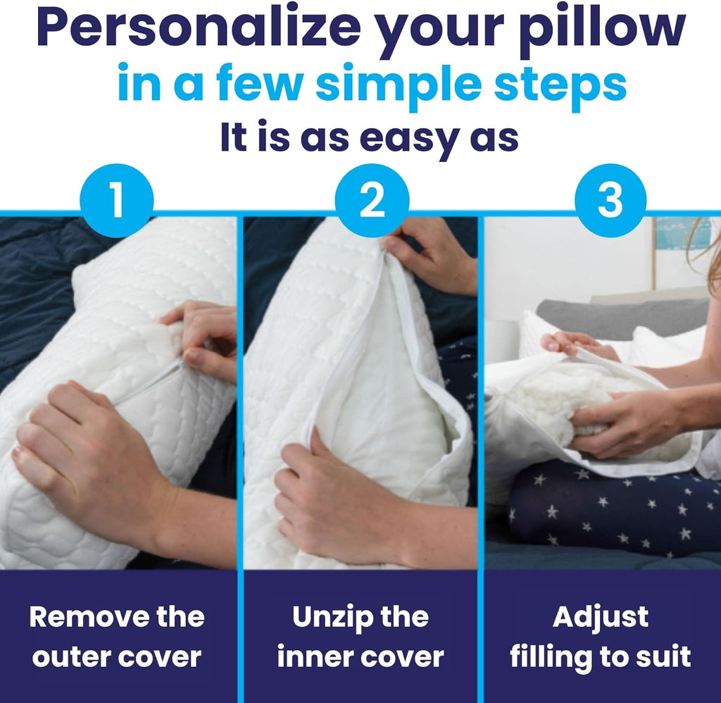 Sidney Sleep Mini Travel Size Neck Pillow - Knee, Back Lumbar and Support - Small Curved Pillow - 14 x 19 Inches - Adjustable Loft…