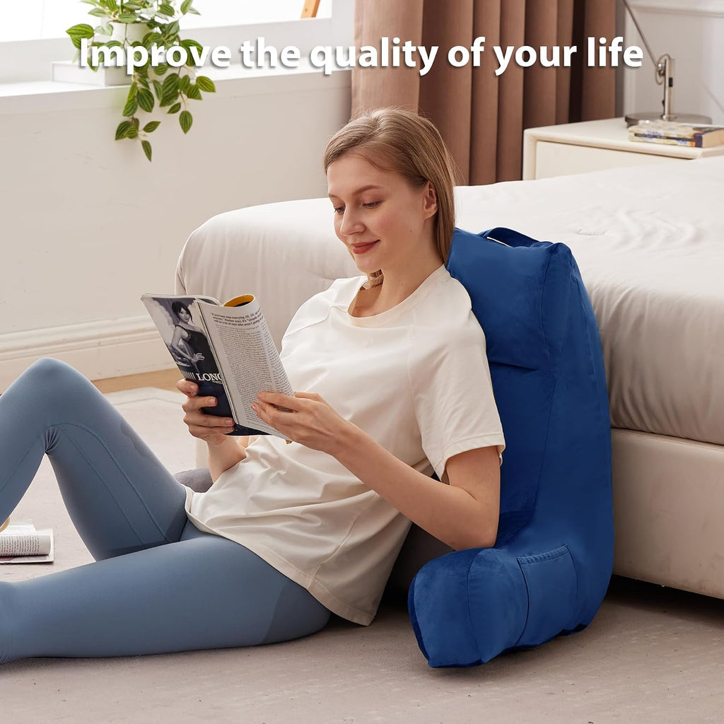 Ipynbap Reading Pillow with Arms for Adult, Back Pillow for Bed Sitting Up, Shredded Memory Foam Backrest Pillow with Pockets & Removable W…