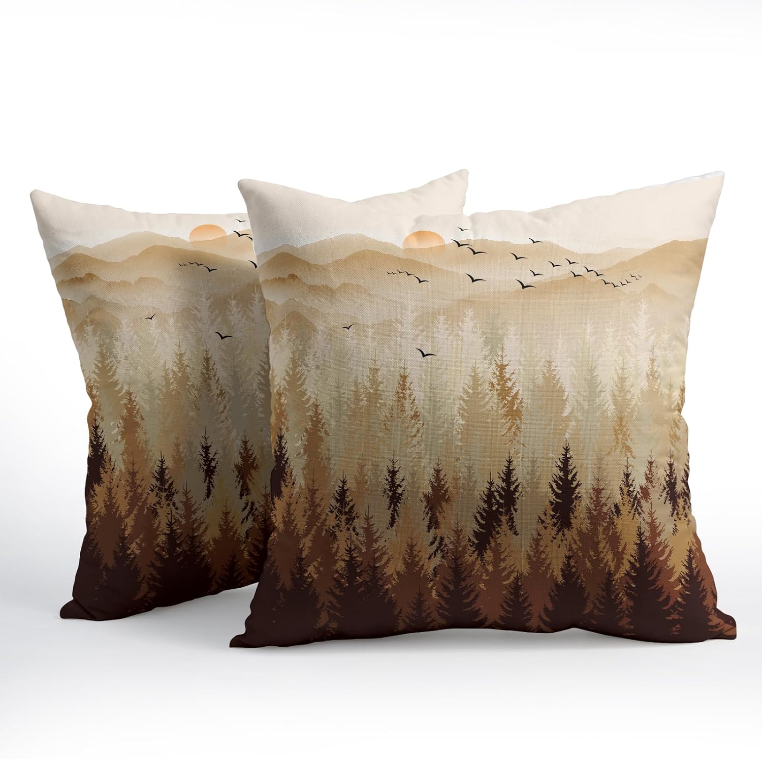 Fall Misty Forest Throw Pillow Covers 20x20 Inch Set of 2 Brown Mountain Woodland Decorative Pillow Cases Nature Pine Trees Farmhouse…