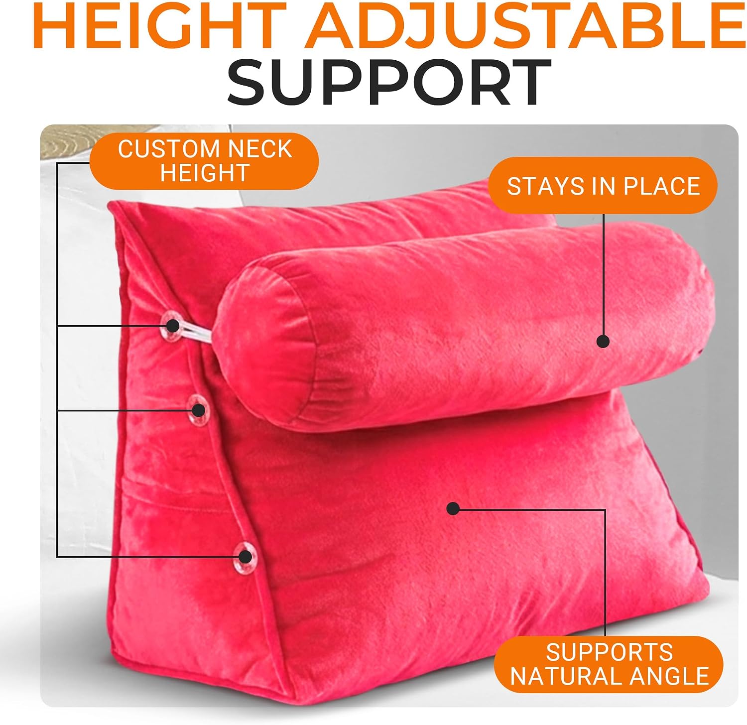 Cheer Collection Reading Wedge Pillow - Adjustable Wedge Reading Pillow with Neck Support, Hollow Fiber-Filled Backrest Pillow for…